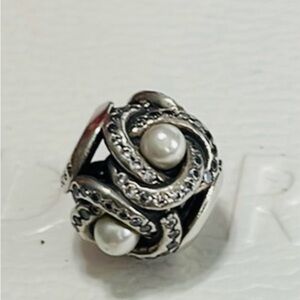 Pandora Silver Infinity Pearls and CZ Charm Retired Rare